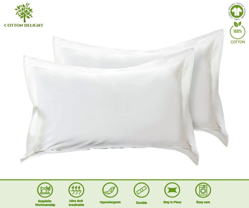 Cotton Delight طقم أغطية وسائد قطنية مريحة قياسي من 2 - أبيض 100% قطن طبيعي، 600 خيط غطاء فاخر مع حافة 2 بوصة، 20 × 26 بوصة - Image 2
